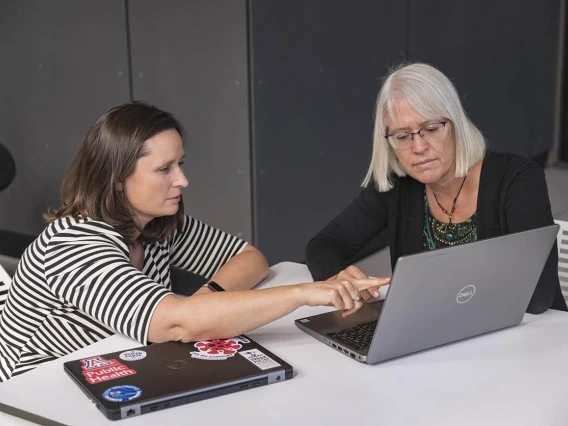 Faculty working on laptop