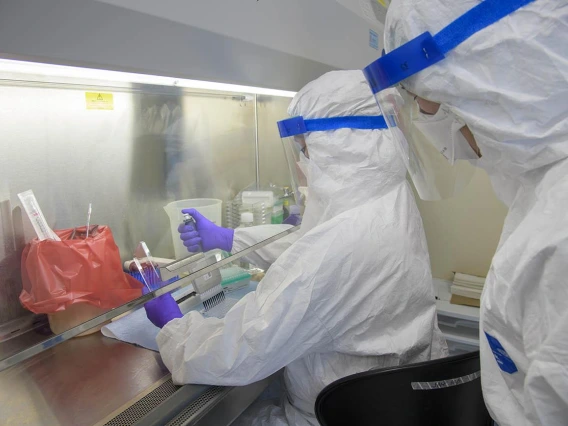 Lab workers wearing PPE