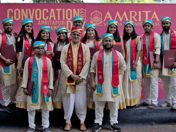 Graduates from the UArizona Health Sciences and Amrita Vishwa Vidyapeetham University dual-degree master’s program wore UArizona stoles and pins during a special convocation ceremony in India.