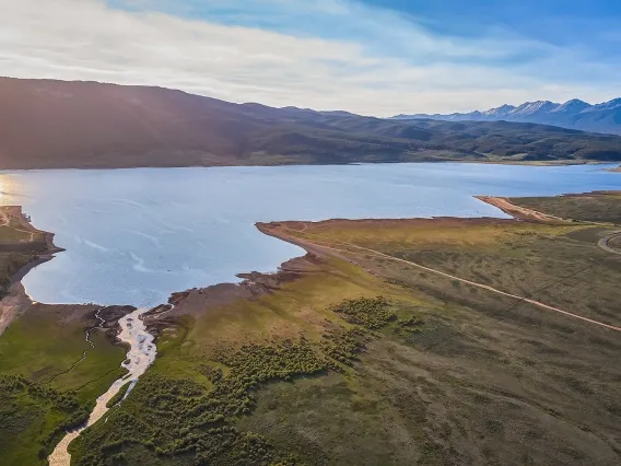 A lake in a larger landscape