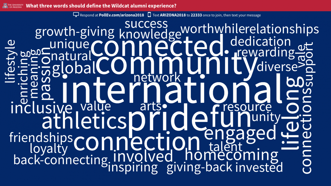 Word cloud featuring international, pride, community, and connected