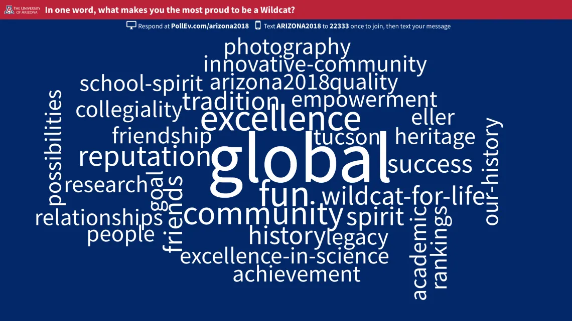 Word cloud featuring global, community, excellence