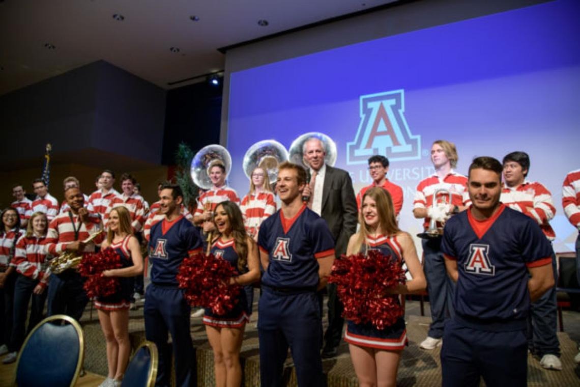 President Robbins kicks off the day after the UA Pep Band played "Bear Down, Arizona" and "All Hail, Arizona."