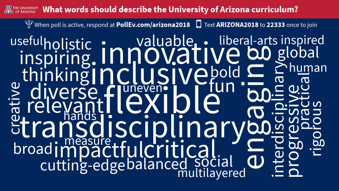 Word cloud featuring flexible, transdisciplinary, inclusive